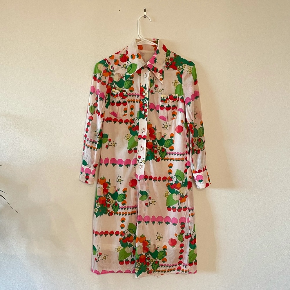Vintage Fruit Print Shift Dress